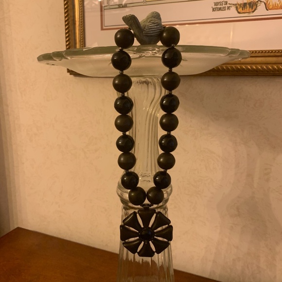 Jewelry - Black and Olive Large Beaded Necklace with Large Medallion